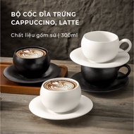 Egg Cup Set with Saucer, Cappuccino Latte Ceramic Coffee Cup 300ml