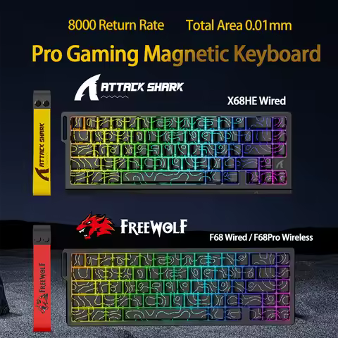 Magnetic Gaming Keyboard 8K ATTACK SHARK X68HE Wired and FREEWOLF F68 Wired F68Pro Wireless for Pro 