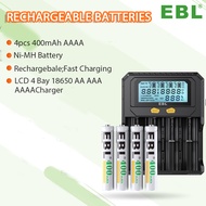 EBL 4pcs 400mAh Ni-MH AAAA Rechargeable Battery Fast Charging With 4-Bay 18650 AA AAA AAAA Battery C