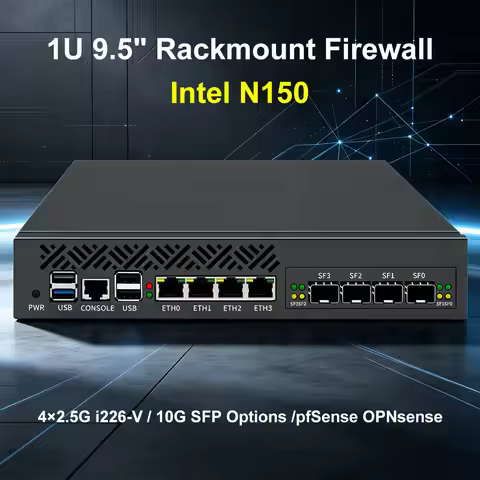 Rackmount 1U 9.5' Firewall Server Intel N150 4×10G SFP Ports 4×2.5G I226-V LAN Network Security Mini