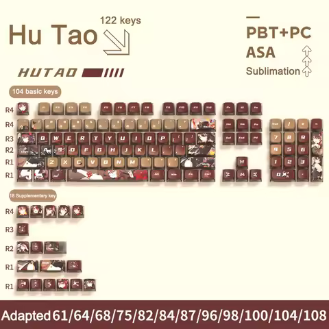 122 Keys Genshin Impact Keycaps Hu Tao Raiden Shogun Keqing ASA Profile PBT Hot Sublimation DIY Keyb