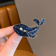 Blue Rhinestones Whale Brooch High Sense Animal Pearl Corsage Accessory Suit Pin Feminine