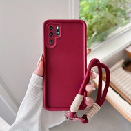 TEMU เคสโทรศัพท์: P30Pro สีลูกกวาด บันไดหนา กันกระแทก เคสโทรศัพท์สำหรับ พร้อมสายคล้องมือสั้นสองเส้นแ
