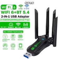 QIDUO Dual Band WiFi6 USB Adapter, AX900 Bluetooth 5.4 900Mbps WiFi Dongle, High Speed 4 Antenna USB