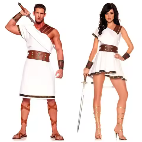 Halloween Roman Greek Gladiator King Costume Matching Outfit for Men Women