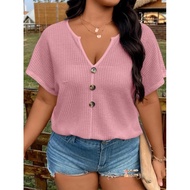 Kathryn PLUS SIZE Waffle Knit V Neck Blouse 31159