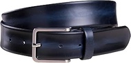 Fenix Modena Men's Adjustable Leather Belt Size 85 cm to 115 cm, Fine Brushed Silver Buckle, 35 mm W