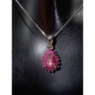 #A444 100% Natural Rare 6 Rays Ruby Pendant Plated 14K White Gold H11m (FreeNecklaceChain)
