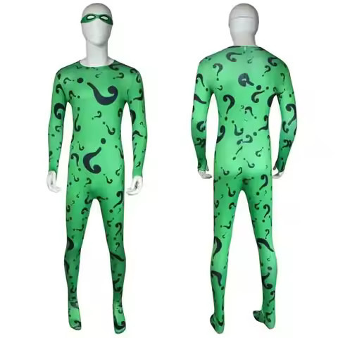 Adult Men TV Riddler Cosplay Costume Shirt Coat Pants Tie Mask Fantasy Uniform Halloween Carnival Pa