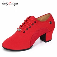 ETXWoman's Latin Ballroom Dance Shoes Soft Sole Cloth Women Tango Practice Dance Shoes Middle Heel Ladies Non-Slip Dance Sneakers