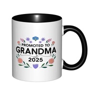 Promoted to Grandma 2025 Flower Mugs With Black Handle Birthday Coffee Mugs Ceramic Tea Cups 11oz