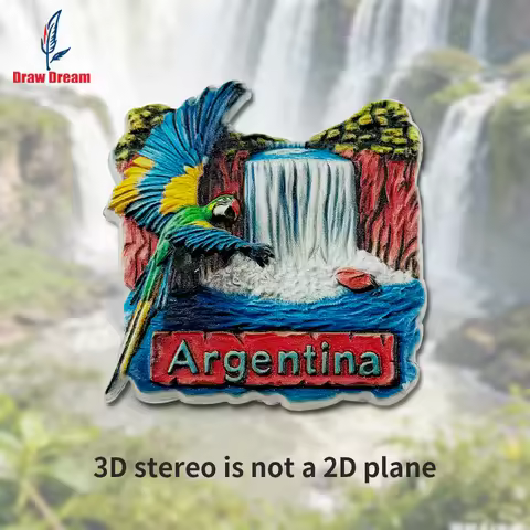 1PC Argentina Iguazu Falls Colorful Macaw Creative 3D Sticker for Refrigerator, Travel Souvenir, Hom