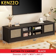 Kabinet TV 6 Kaki Rotan Effect / Rattan TV Cabinet Console Hingga 70 Inci Rak TV Moden-Kenzzo
