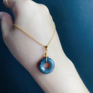 天然緬甸玉 翡翠 玉質細 烏雞水墨風 平安扣 設計款 項鍊 禮物