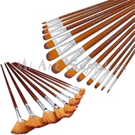 【Mi Art Supplies】Artist Nylon Paint Brushes Set with Long Handle Angular Brush Flat Head Brush Filbe