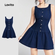 Lovito Casual Denim Dress Button Spring/summer Blue Denim Dress for Women L158ED1578 Lovito Gaun Den