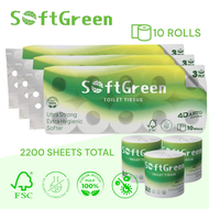 SoftGreen 4D ARTO Embossed 140g/Roll 3Ply Toilet Paper 10Rolls 2200Sheets FSC Certified 100% Natural
