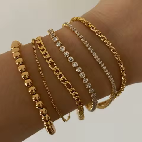 6pcs Punk Cuban Metal Overlay Bracelet Fried Dough Twists Chain CCB Beads for Women's Party Daily Gi
