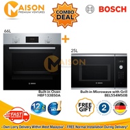 Bosch Series 2 Built in Oven 66Litres HBF133BS0A + Bosch Series 6 Built in Microwave Oven with Grill