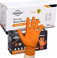 TitanFlex Thor Grip Heavy Duty Industrial Orange Nitrile Gloves with Raised Diamond Texture, 8-mil, Latex Free, 100-ct Box