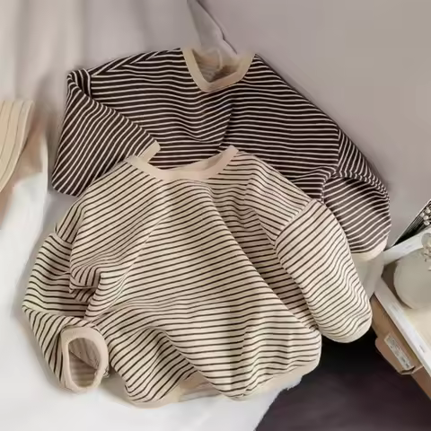 Lawadka 1-8T Cotton Children's Clothing Long Sleeve T-shirts Striped Baby Boy Girl Tops Casual Kids 