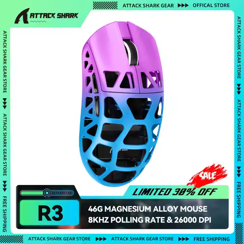 ATTACK SHARK R3 8KHz Magnesium Alloy Wireless Mouse, 46g Ultralight, 26000 DPI, PixArt PAW3395 Senso