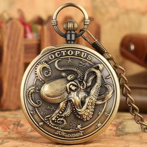 Ocean Octopus Pattern Musical Pocket Watch Men Women City of Sky Melody Music Quartz Movement Unique
