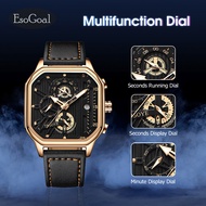EsoGoal Men Watch Original Brand Quartz Watches New Top Brand Luxury Automatic Mechanical Watches Rectangle Skeleton Transparent Waterproof Sports Leather Wrist Watches For Men