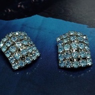 vintage jewelry 古董夾式耳環 WEISS 藍色星空