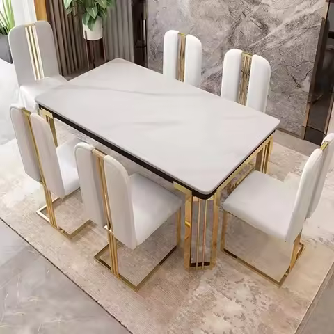 Metal Nordic Luxury Dining Table Kitchen Chairs Natural Design Center Dining Table Restaurant Marble