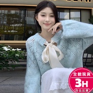 [Rika] Arrive The Next Day Women's Sweater Knitted Sweet Hollow Bow Fashionable Classy Comfortable T