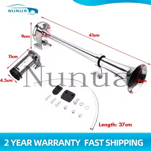 12V Electric Air Horn 178DB Super Loud 16 inch Car Siren Tone Pump Loud Single Trumpet Loud Compress