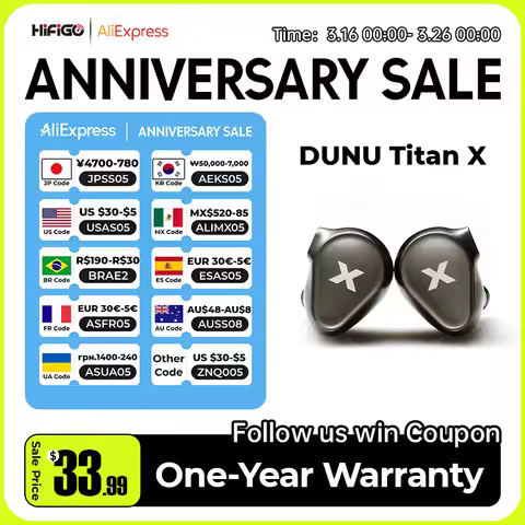 DUNU Titan X HiFi IEM Earphones Dual Magnetic Dynamic Driver Metal Alloy Housing 3.5mm/TypeC Mic Ear