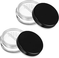 2 Pcs 10ml/0.34oz Black Square Plastic Loose Powder Containers, Refillable Portable, with Rotating S