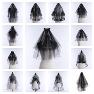 CH* Elegant Black Veil for Halloween Cosplay Bride Veil Breathable Wedding Veil