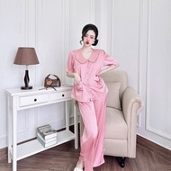 Đồ bộ bigsize 50-100kg pijama dài tiểu thư cổ sen dễ thương chất lụa latin mềm mát bộ ngủ nữ