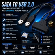 Converter SATA To USB 2.0 Pembaca Hardisk Laptop External 480Mbps HDD SSD 2.5 Inch Adapter 30cm Exte