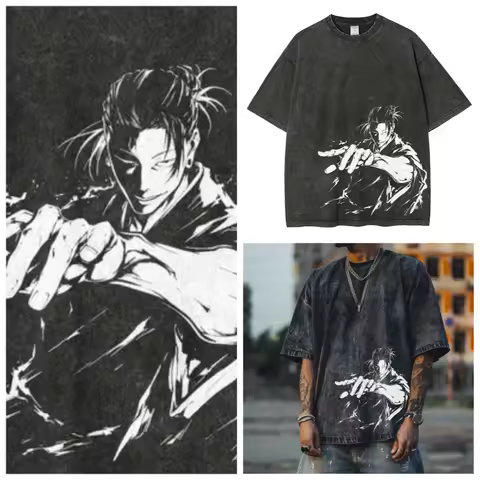Anime Jujutsu Kaisen Gojo Satoru T-Shirt Washed Men Women 100% Cotton Harajuku T-Shirt Ryomen Sukuna