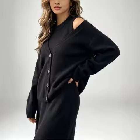 MsChuh Women's Cardigan New In Matching Sets Woman 2 Piece Set Outfit Two Piece Outfits Knitted Dres