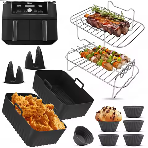Air Fryer Accessories for Ninja Foodi Dual Zone DZ201 DZ401 AF300 AF400 7.6L-9.5L Silicone Basket/Mu