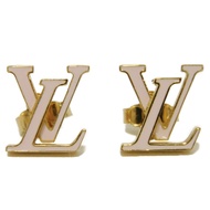 二手路易威登 LV 經典款 LV 標誌性淡金色底座 Logo 琺瑯淺粉色耳環 M01136