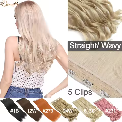 S-nolilite 24-26'' Synthetic Long Straight 5 Clip In One Piece Hair Extensions Fake Hair Wavy Hairpi