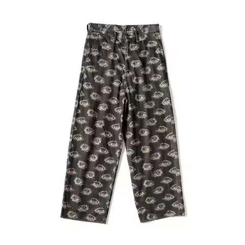 24AW KAPITAL Kapital Japanese Retro Men Wide Leg Trousers Eye Embroidery Washed Water Vintage Denim 