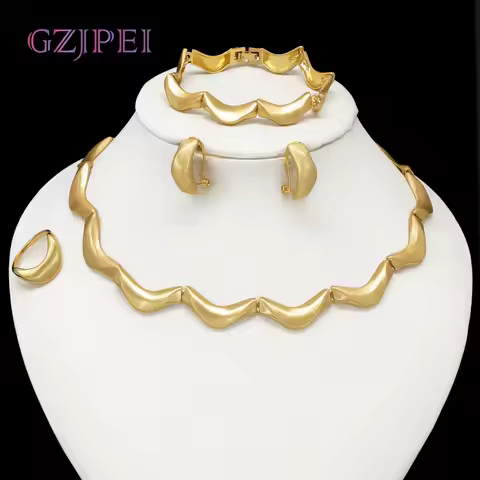GZJPEI Fashion Simple Women Jewelry Set Cloud Shape Choker Necklace Smooth Metal Bracelet Italian Je