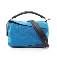 【二手】 LOEWE Puzzle Bag 中型兩用手提包 藍/黑色皮革 Puzzle Bag 中號 女士二手 B