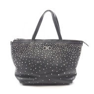 【二手】 Salvatore Ferragamo Ferragamo Gancini 手提包，黑色皮革，鉚釘裝飾，女士款，二手 B