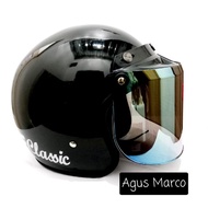 Helm bogo garis classic hitam glossy Pria Wanita Dewasa  Motorcycle helm flat cembung bening pelangi