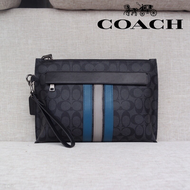 Brand new original factory Coach Clutch Men Fashion Striped Clutch Business Bag Large Capacity Classic C Pattern 38588