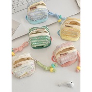 Soft Fabric Earbud Case 7×4cm Color-Block 5 Shades Key-Chain Ready
