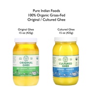 ❤️ Pure Indian Foods, 100% Organic Grass-Fed Original Ghee / Cultured Ghee, 15 oz (425 g)